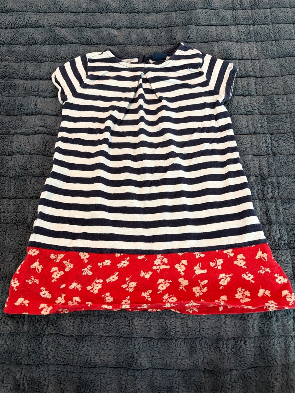Baby GAP Navy & White Striped Dress with Red Floral Band